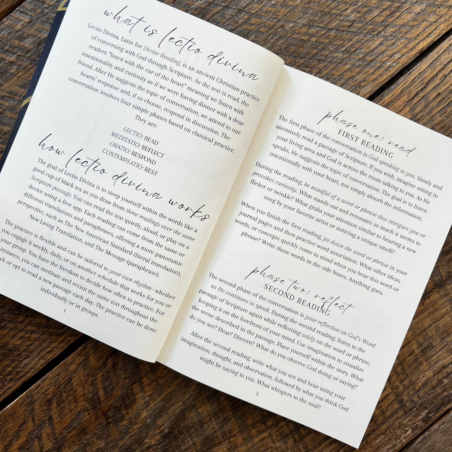 the reflection journal sits on a wood table waiting to be picked up by a man or woman to do a devotional or bible study into the bible to grow in their relationship with God.